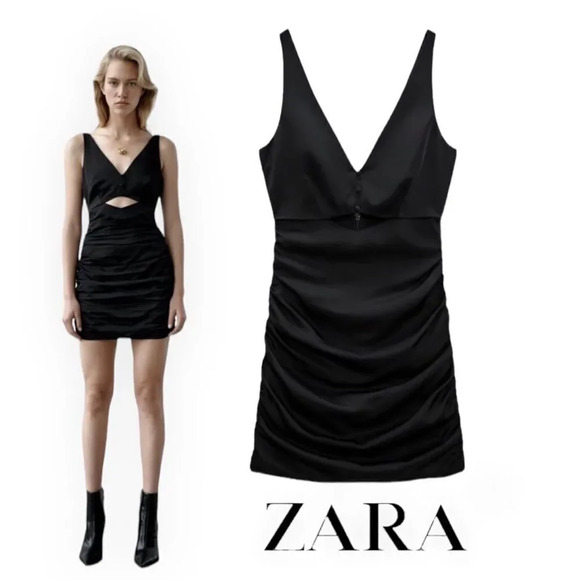 ZARA | Black | SATIN EFFECT CUT OUT DRESS - Picture 1 of 9